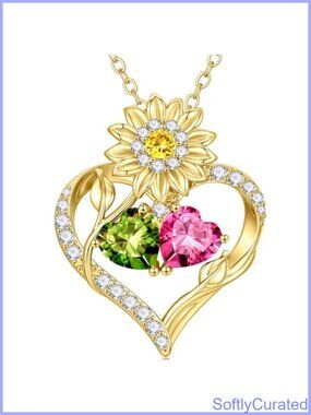 14k Gold Plated Birthstone Sunflower Pendant Necklace Gift Set